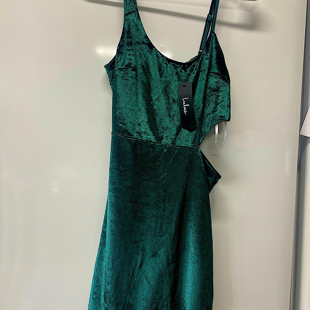 Lulu short dress Crushed velvet  Green